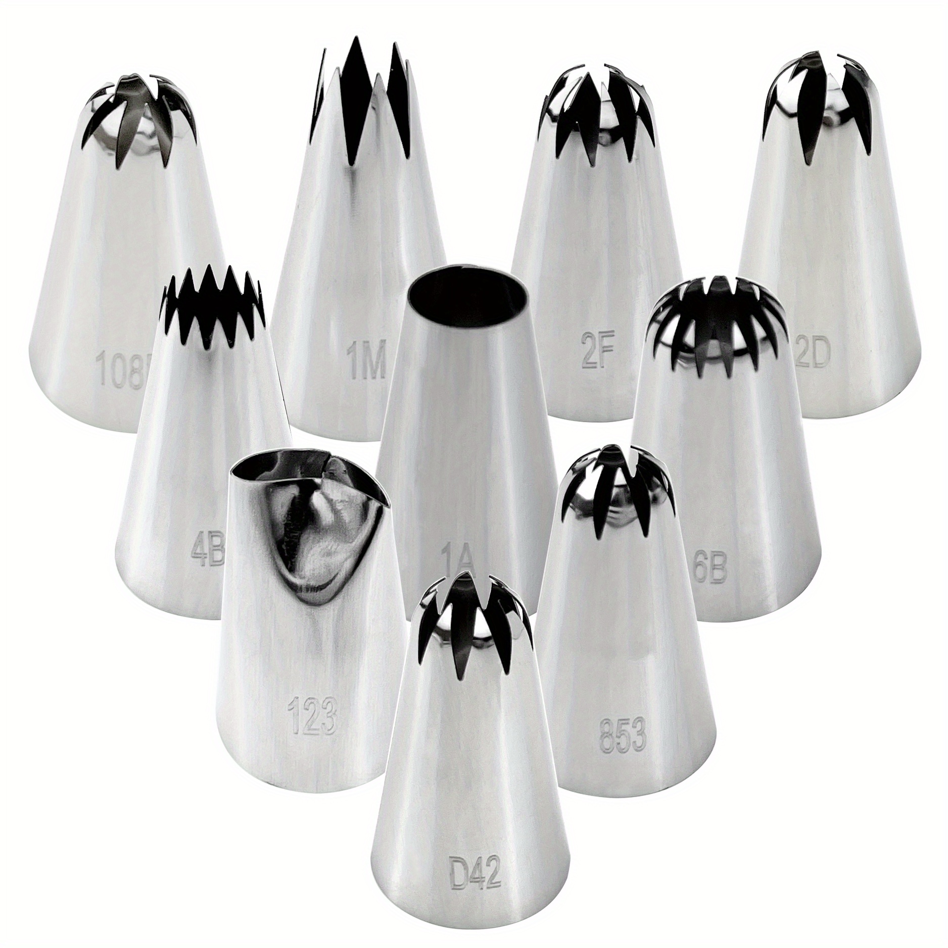 1m, 2d Numbered 10 Common Cake Piping Tips, Cookie Baking Diy Tool Stainless Steel Medium Size Piping Nozzle With Numbering, Single 2.5cm Diameter Cake Cream Nozzle