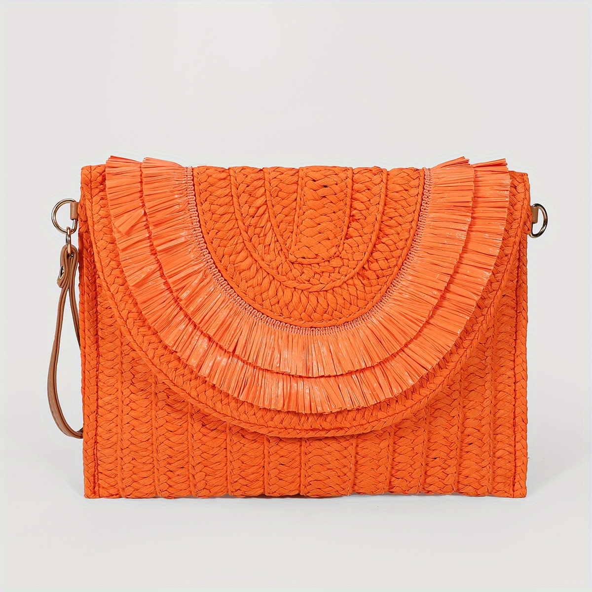 Woven Straw Clutch Bag Flap Magnet Handbag Solid Weaving Purse Wristlet