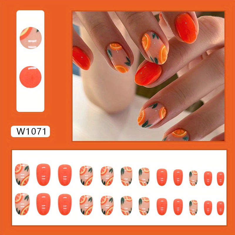 E-shop Orange-Rote Süße Nageldesigns, Heißer Süßer Stil Kunstnägel, Instagram-taugliche Kurze Ovale Press-On Nägel