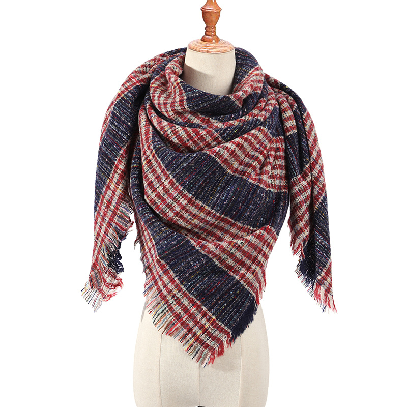 Wander Agio Women Blanket Square Winter Shawls Infinity Scarves White/Blue  plaid