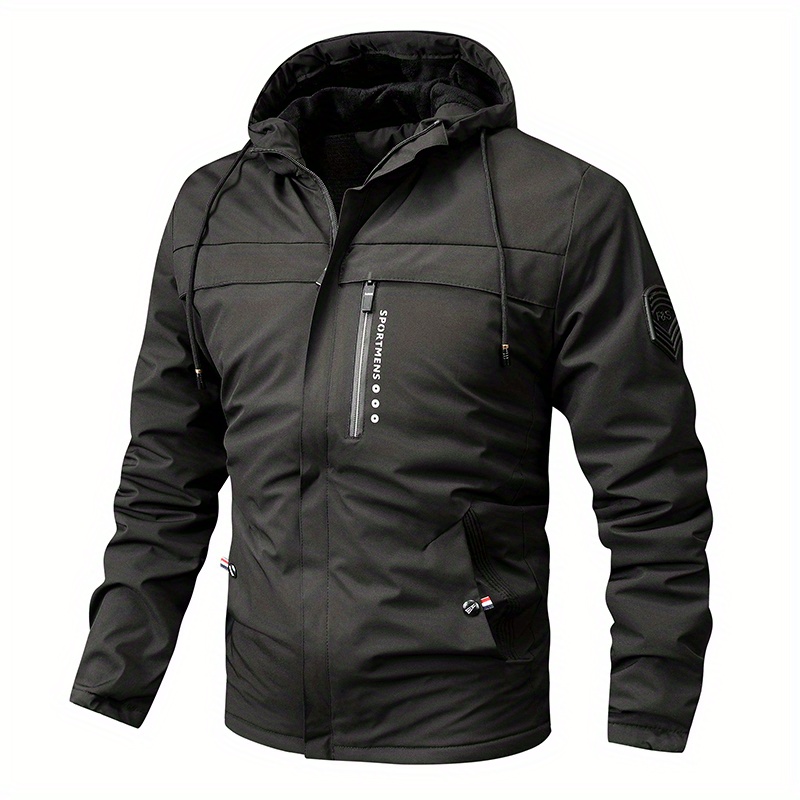 Jaqueta de lã quente com capuz, jaqueta masculina casual de inverno para atividades ao ar livre detalhes 0