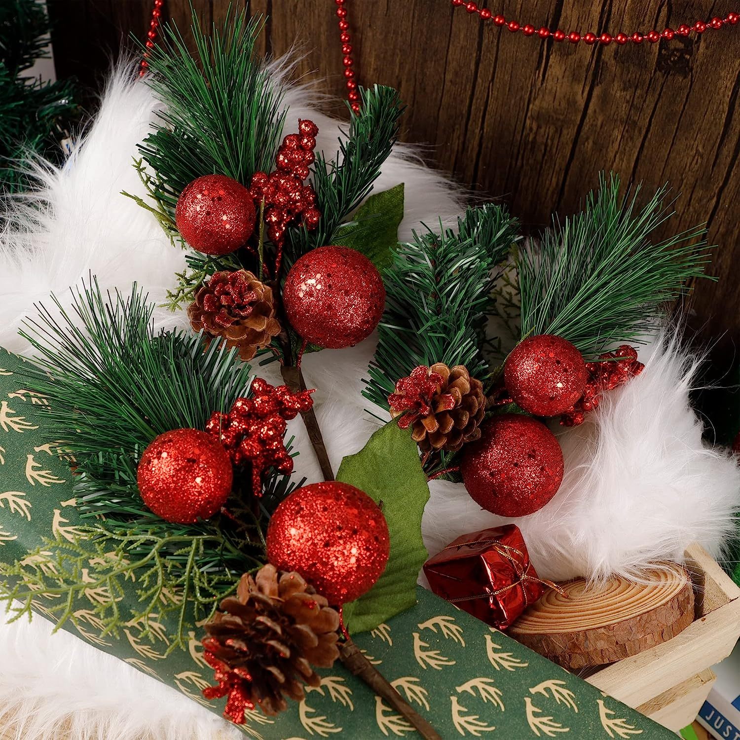 Merrymaking Evergreen Metallic Christmas Sprigs - 752106651791