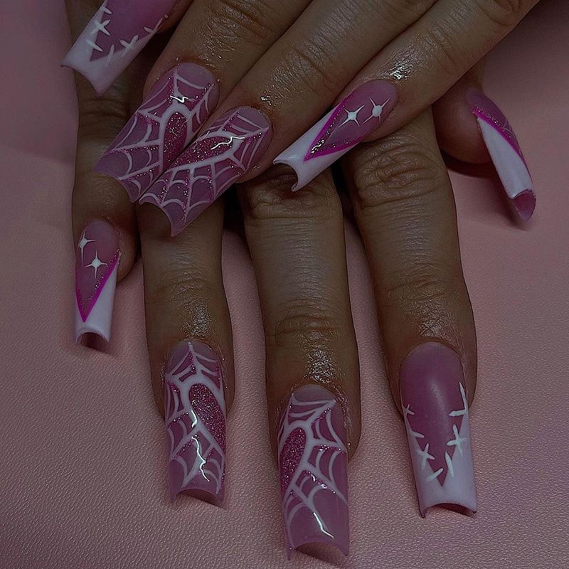 White French Tip Fake Nails, Halloween Glitter Press On Nails With Cute  Heart Spider Web Design, Glossy Glue On Nails Full Cover Long Coffin False  Nails For Women Girls - Temu Switzerland