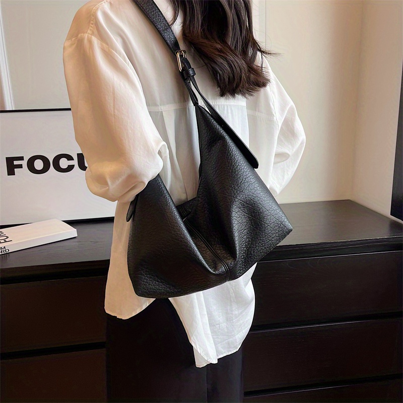 Black Hobo Bag PU Minimalist