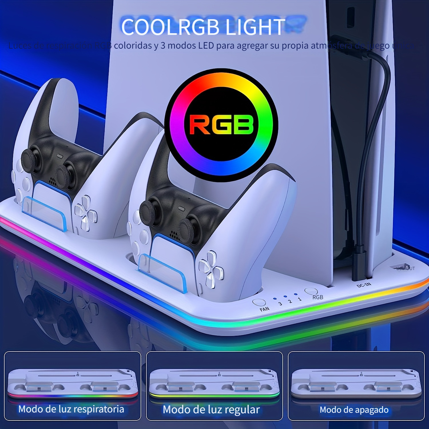 Soporte de ventilador de refrigeración Vertical para PS5, accesorios para  PS5, cargador de controlador Dual, estación de carga rápida LED para Sony Playstation  5