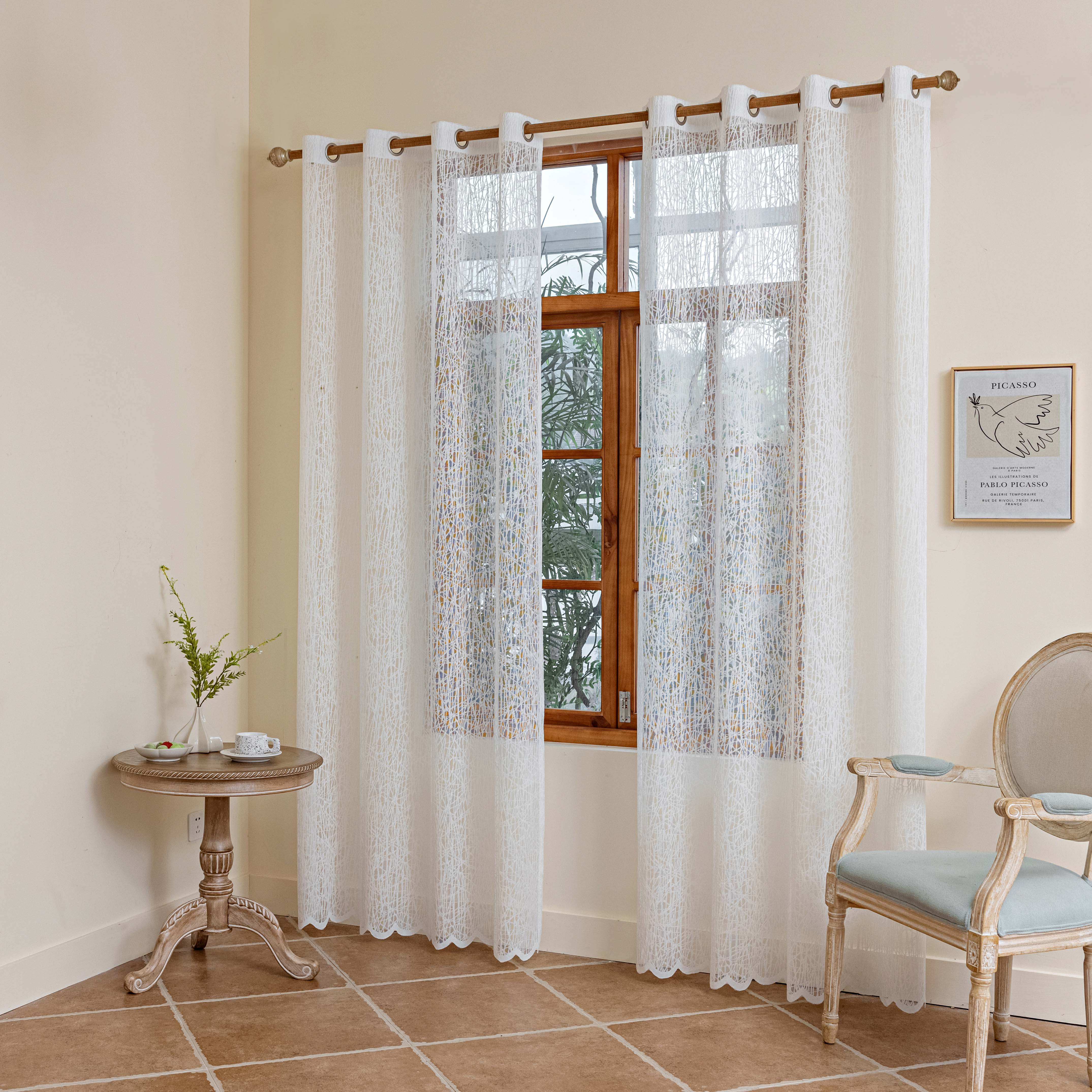 Grid Sheer Curtain Grommet Top Window Curtain Living Room Temu