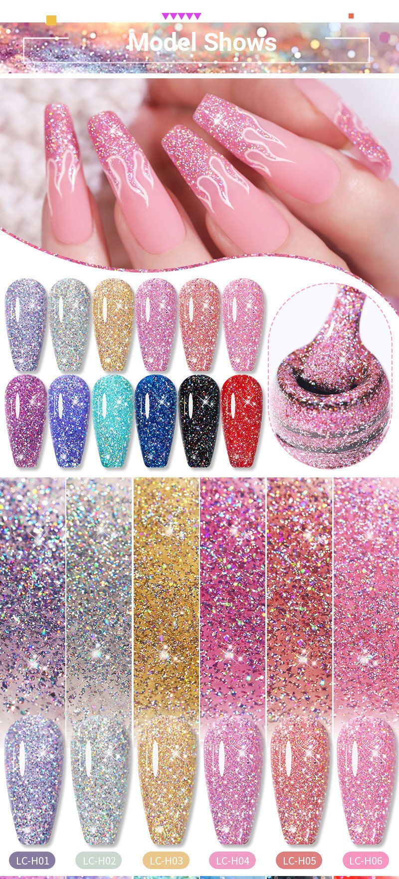 Sugar Rush | Icy Berry Pink Mixed Chunky Glitter | Ultra Shine UV Gels  Polish Home Nail DIY False Tips Nail Art Supply LUMIQO