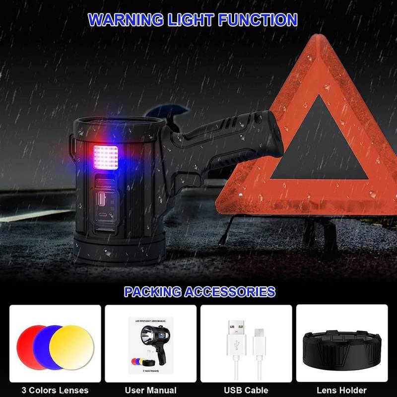990000 Lumen 4-Mode Rechargeable LED Flashlight - Side COB Light, USB, 1200mAh, Waterproof