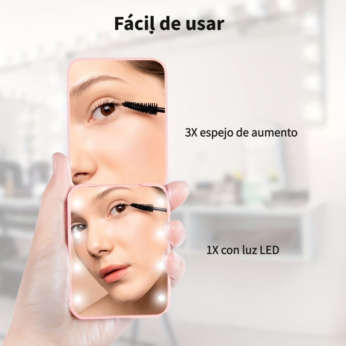 Espejo Maquillaje Con Luz Y Aumento 3x, Redondo, Espejo De Aumento