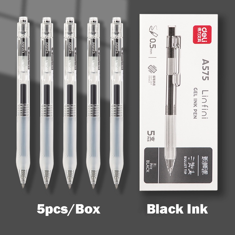 5pcs Box Retractable Gel Ink Pen Black Blue Red Ink Office Gel