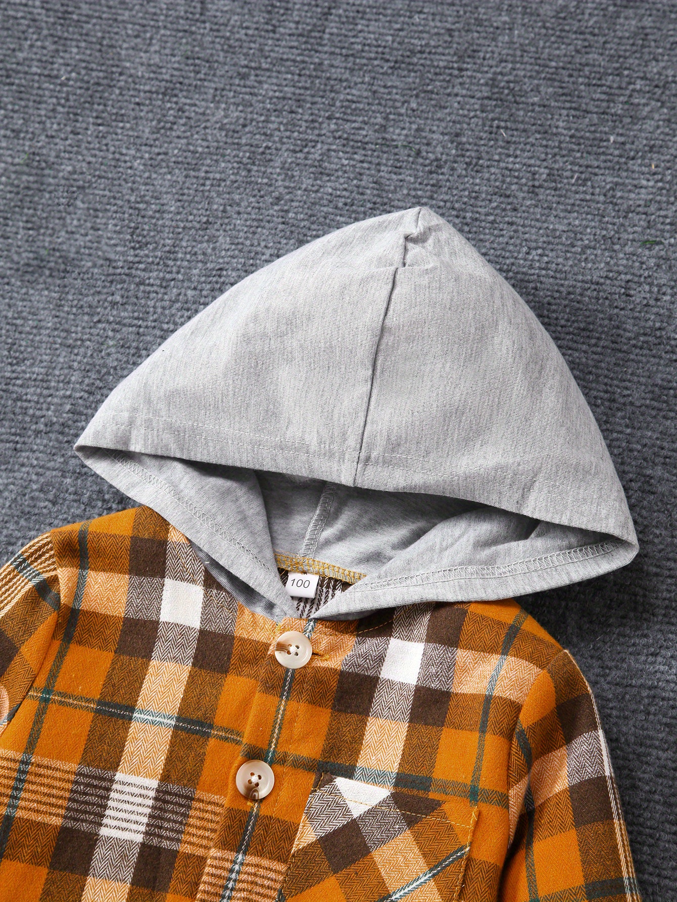 Girls' Contrast Plaid Hooded Long Sleeve Button Down Jacket Shirt