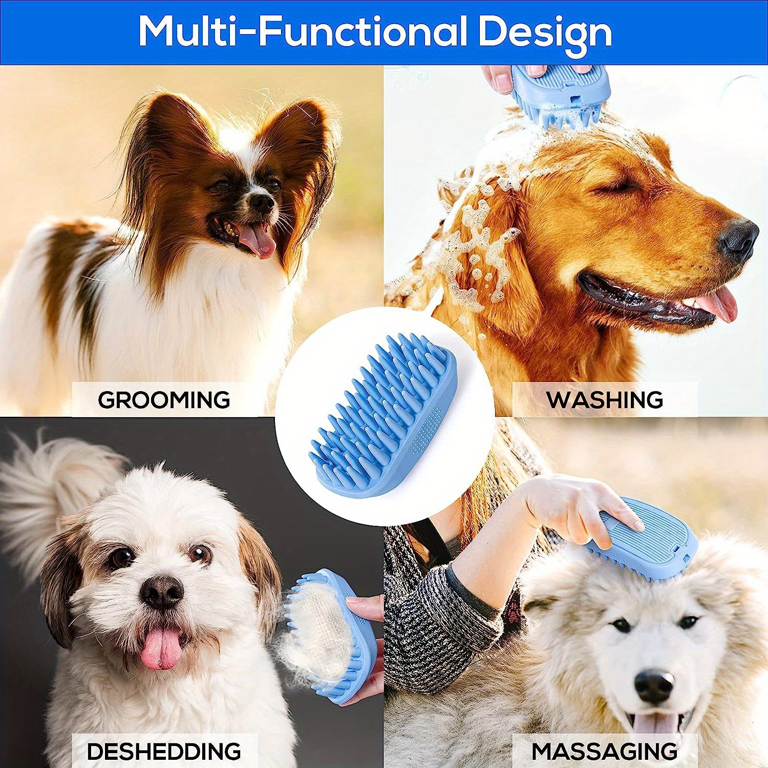  Dog Bath Brush, Soft Silicone Rubber Dog Grooming Brush Pet  Massage Brush Shampoo Dispenserfor Short Long Haired Dogs and Cats Washing  Shower(blue) : Pet Supplies