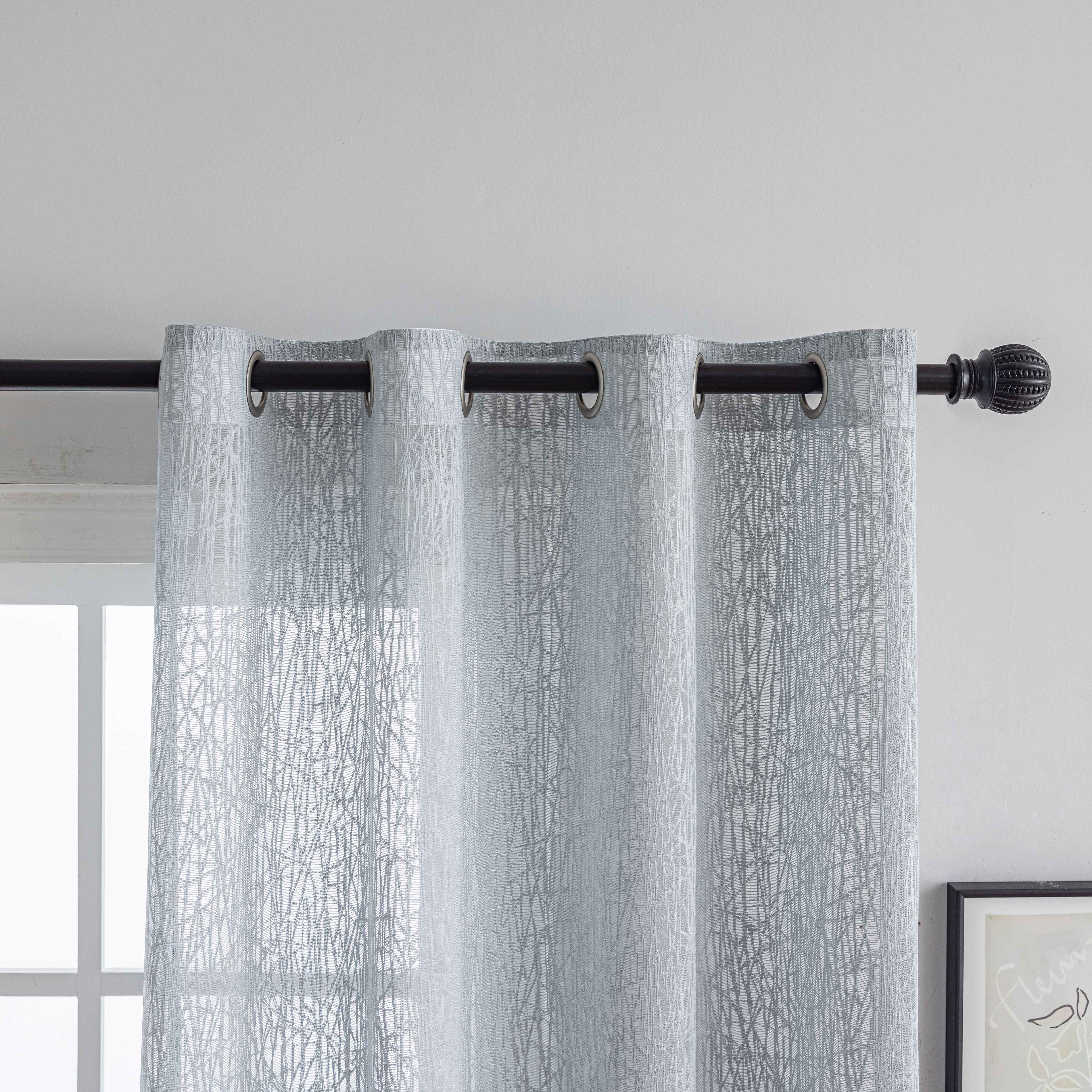 Grid Sheer Curtain Grommet Top Window Curtain Living Room Temu