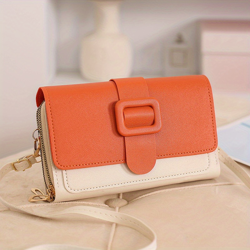 Colorblock Square Shoulder Bag Buckle Decor Purse With Detachable Strap