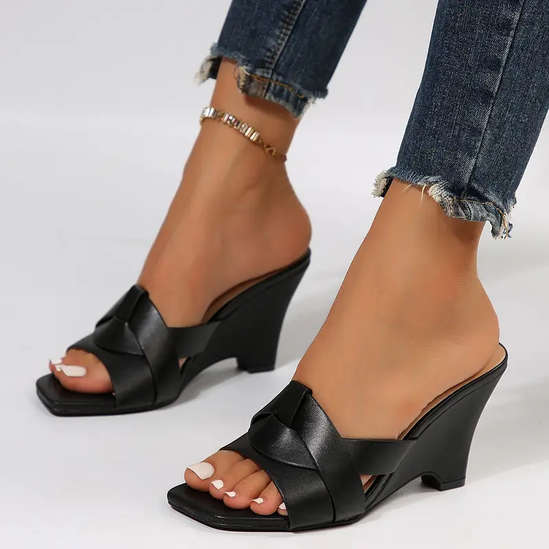 Elegant *'S High Heel Sandals Open Toe Wedge Slides with Bow Accent, Platform Sole, Open Back Strap, Synthetic Cover, Rubber Sole for Comfortable