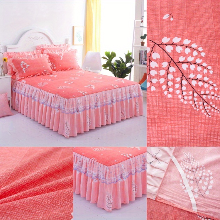 3pcs soft and comfortable lace macrame bed skirt set with flower print   bedroom and   decor   1 bed skirt and 2 pillowcases non slip   universal design details 4