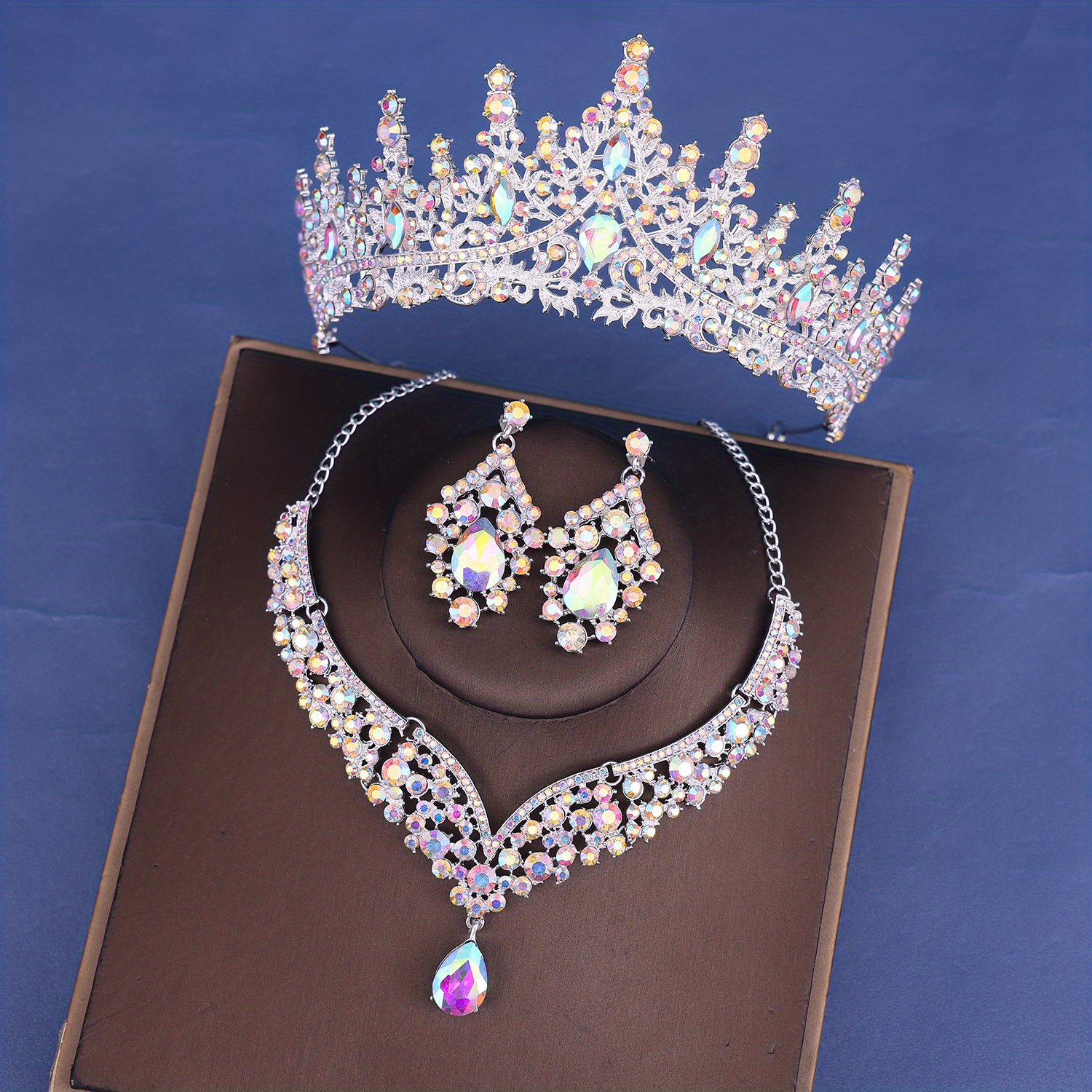 Bridal Crown Wedding Diadem Tiara Necklace Earrings Wedding Dress  Accessories - Temu Italy