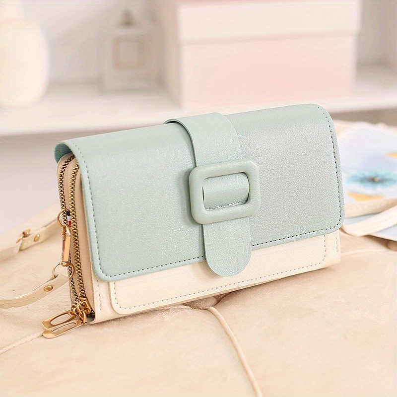 Colorblock Square Shoulder Bag Buckle Decor Purse With Detachable Strap