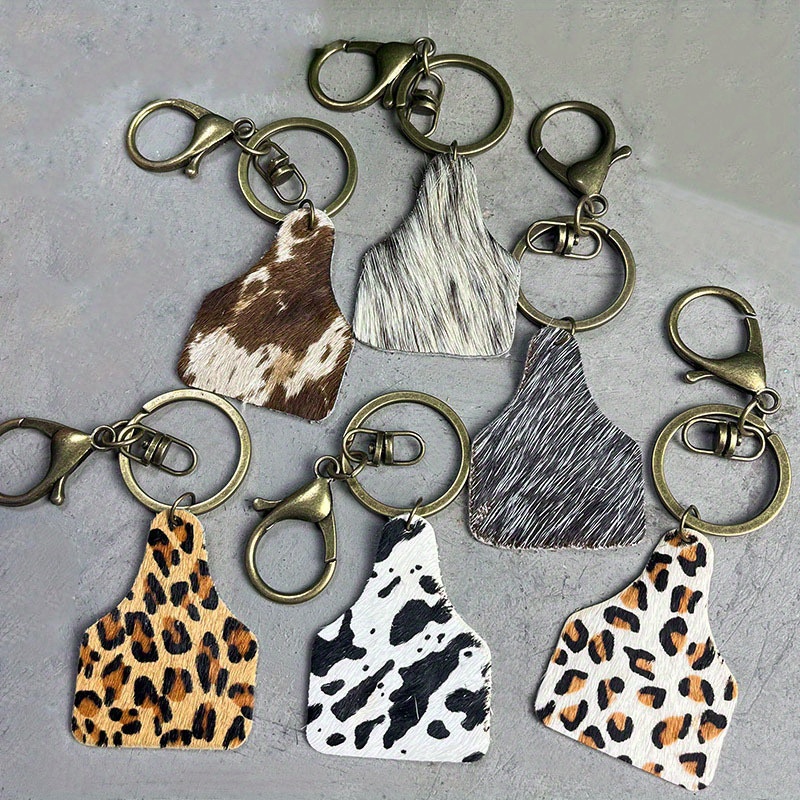 Cow/leopard Pattern Tassel Keychain Pu Leather Key Ring Purse Bag Backpack  Car Charm Earphone Accessory Women Gift - Temu