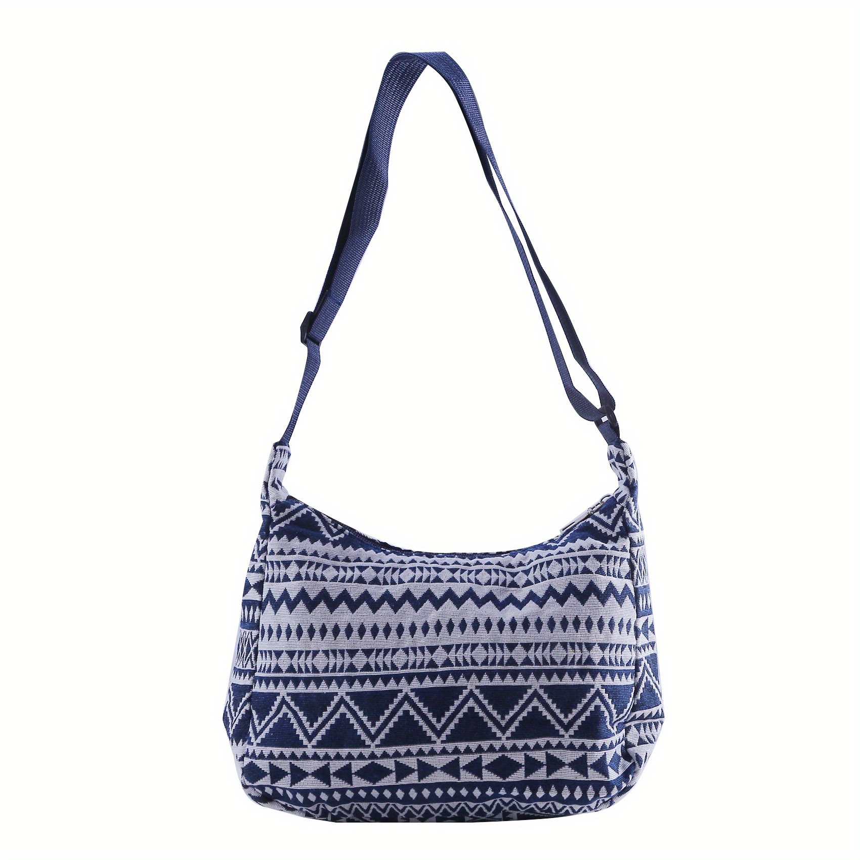 Geometric Pattern Crossbody Bag, Ethnic Style Canvas Hobo Bag