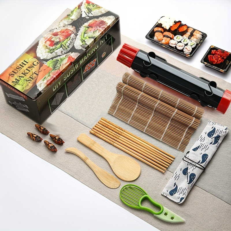 All in One DIY Sushi Making Kit Bazooka Maker Roller Machine Sushi Knife  Bamboo Mats Avocado Slicer Chopsticks Holder Paddle Spreader Device 