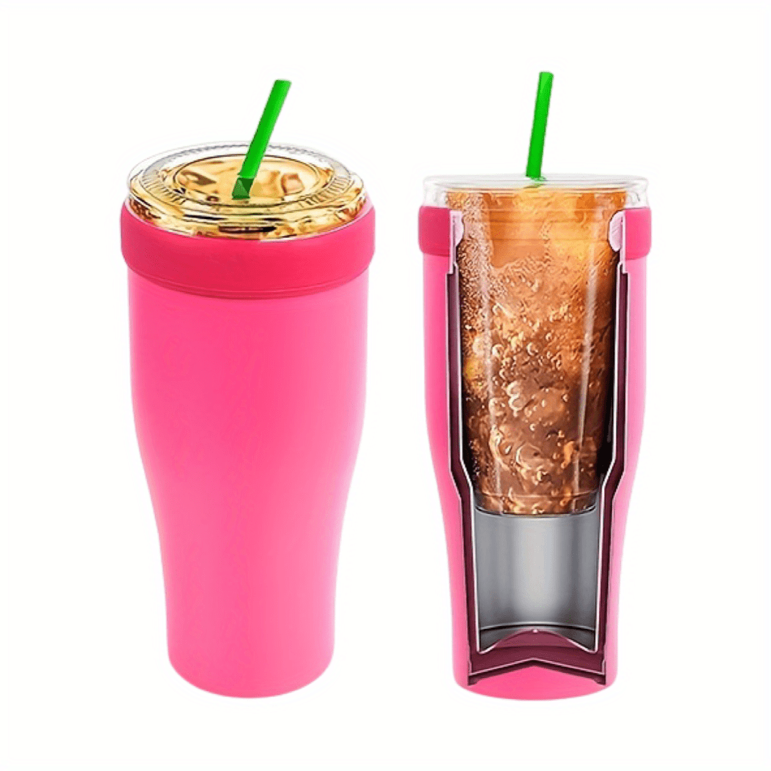 Gocuff Reusable Iced Coffee Cup Insulator Sleeve with Handle for Beverages, Soda, Latte, Tea and Neoprene Holder - Pink Sands Marble - Large - Bottom