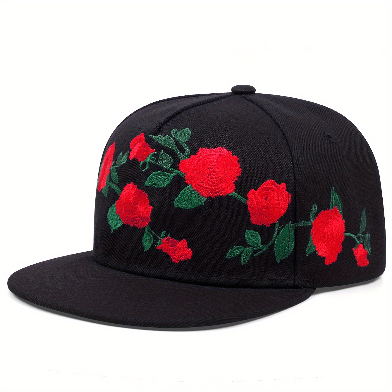 Rose Couple Snapback Hats for Men Black Flat Bill Adjustable