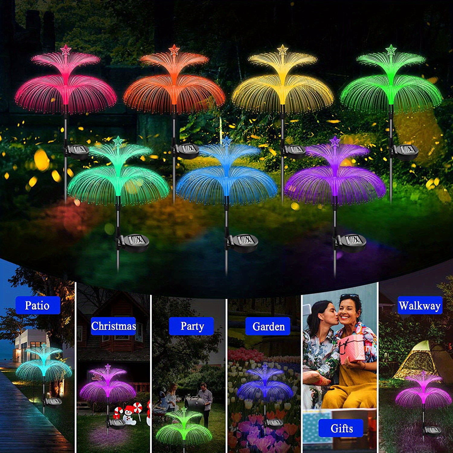 2 3pcs solar garden lights new upgraded solar outdoor lights waterproof 7 color variations twin jellyfish and star solar flower lights garden decorations yard decorations outdoor decorations womens gifts details 5