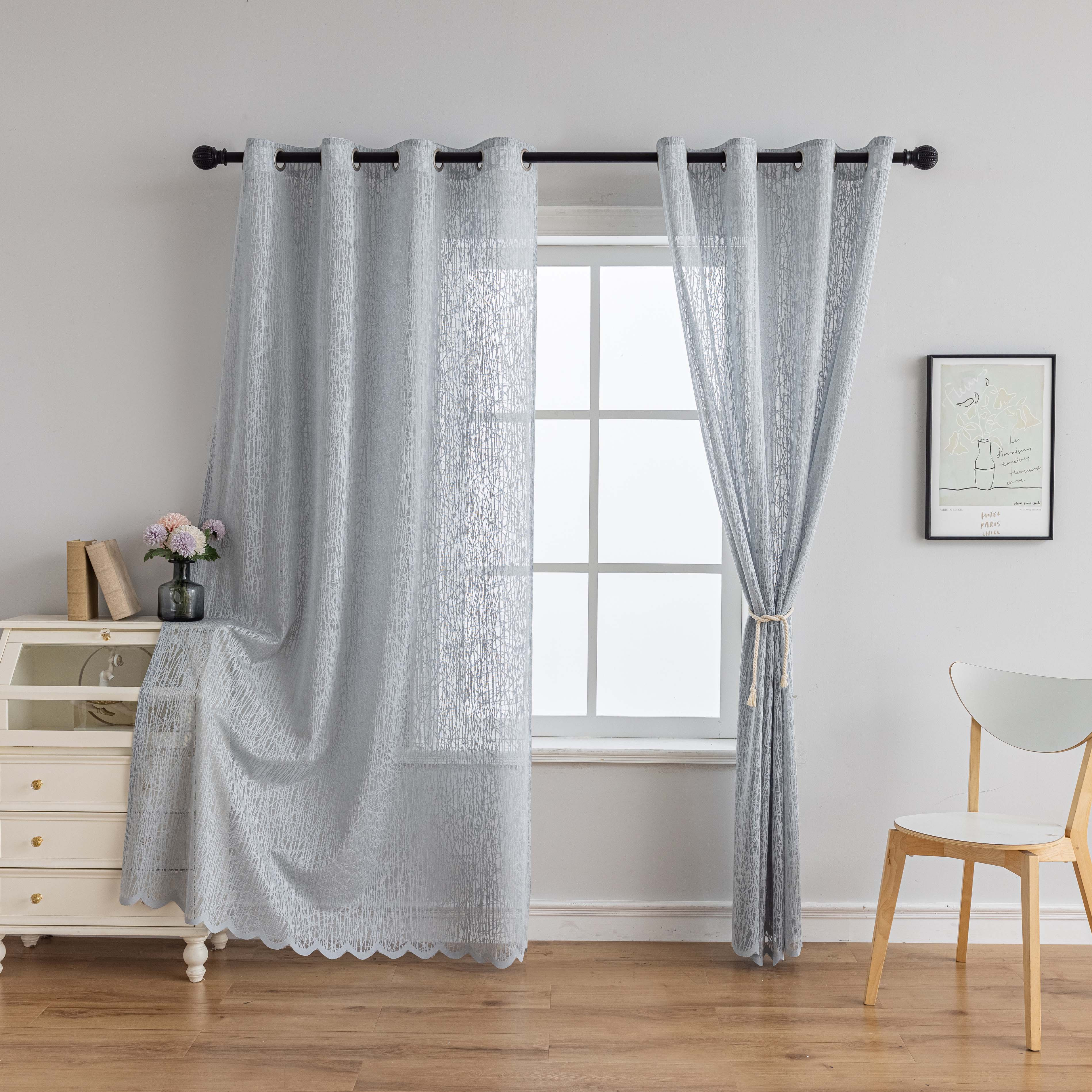 Grid Sheer Curtain Grommet Top Window Curtain Living Room - Temu