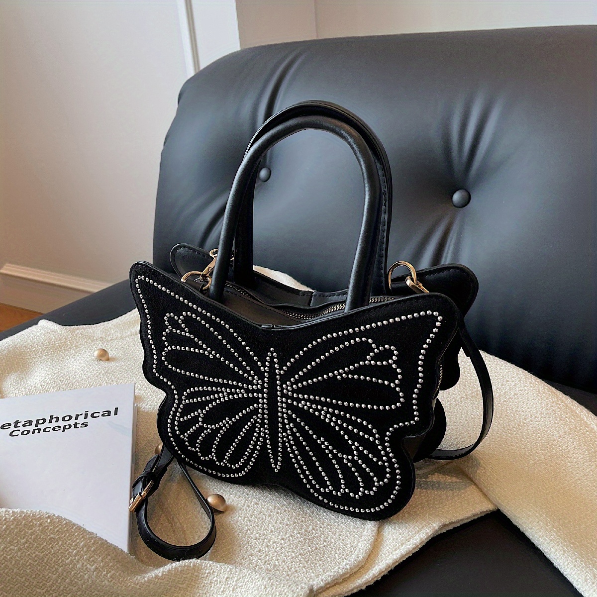 TIANA Y2K Beaded Sequined Butterfly Bag Crossbody Zip Top