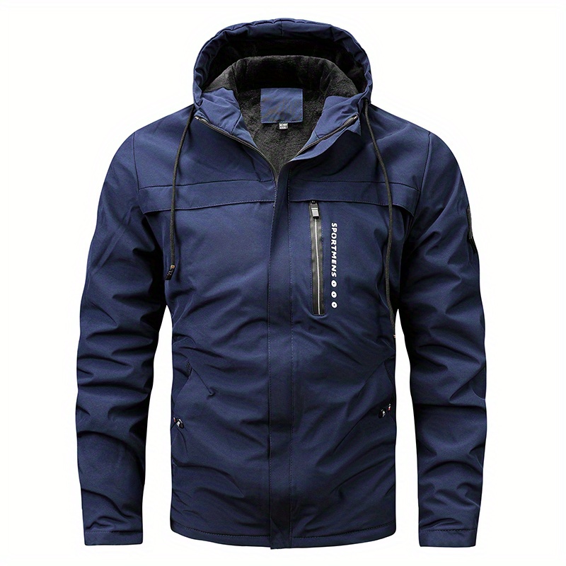 Jaqueta de lã quente com capuz, jaqueta masculina casual de inverno para atividades ao ar livre detalhes 6