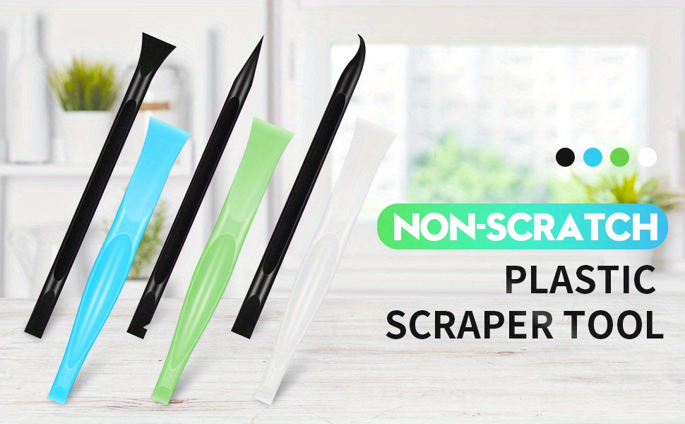 Non-Scratch Plastic Scraper Tool Carbon Fiber Plastic Cleaning Scraper Tool  Pen-shaped Scraper Tool Stiff Scraper Cleaning Tool for Kitchen Sticker  Scratch Cleaning (6, Blue) 