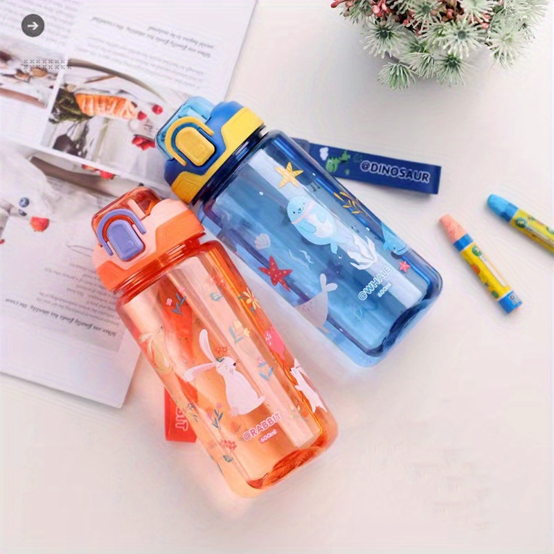 420ml Kid Water Bottle with Straw Cute Cartoon Leak Proof Food Grade  Plastics Mug Portable Cup for Travel Sport School