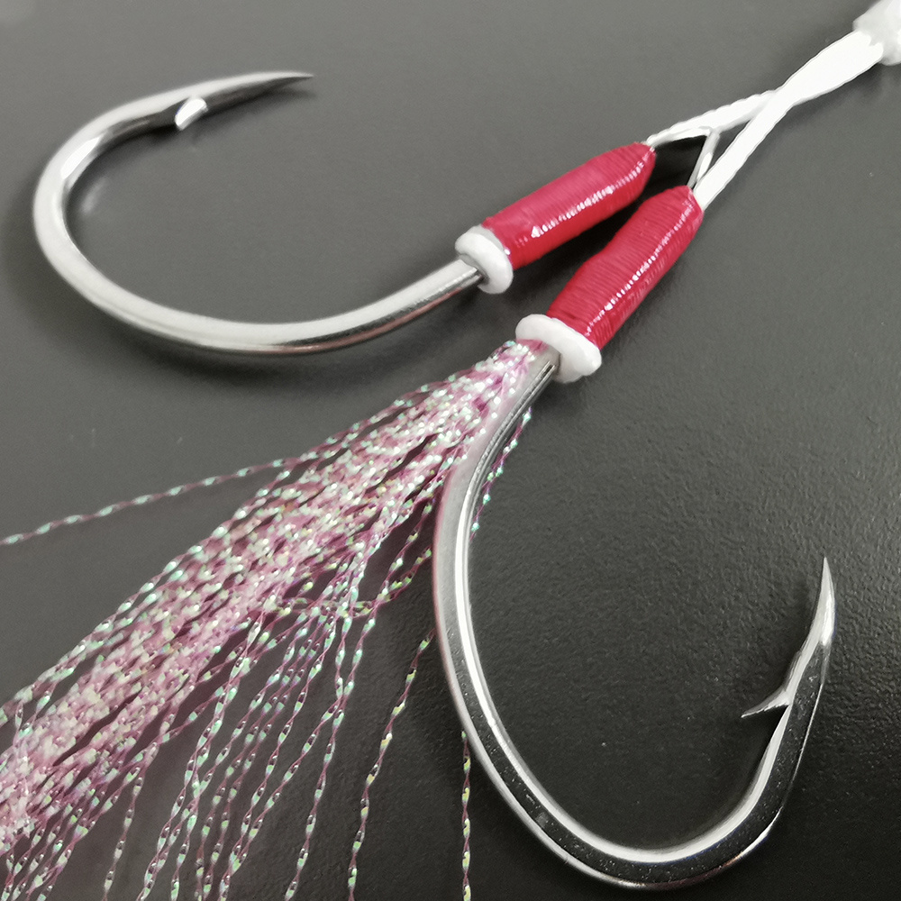 2 Pairs Double Assist Hooks Stainless Steel Wire Slow Jigging Pitch Jig  Fishhook