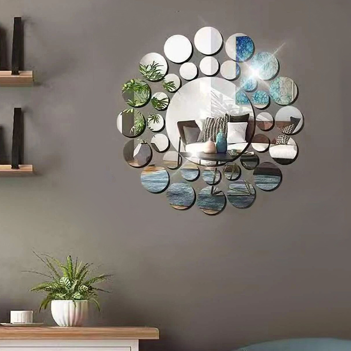Juego de 3 espejos de pared pequeños decorativos para sala de estar,  espejos redondos para decoración de pared de dormitorio, espejo circular