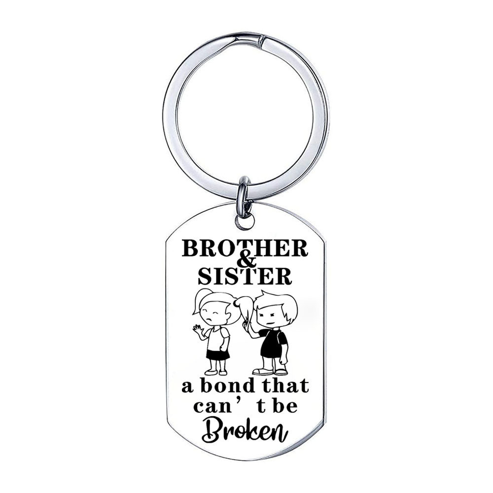 Funny Sister and Brother Keychain Birthday Gift for Sister From