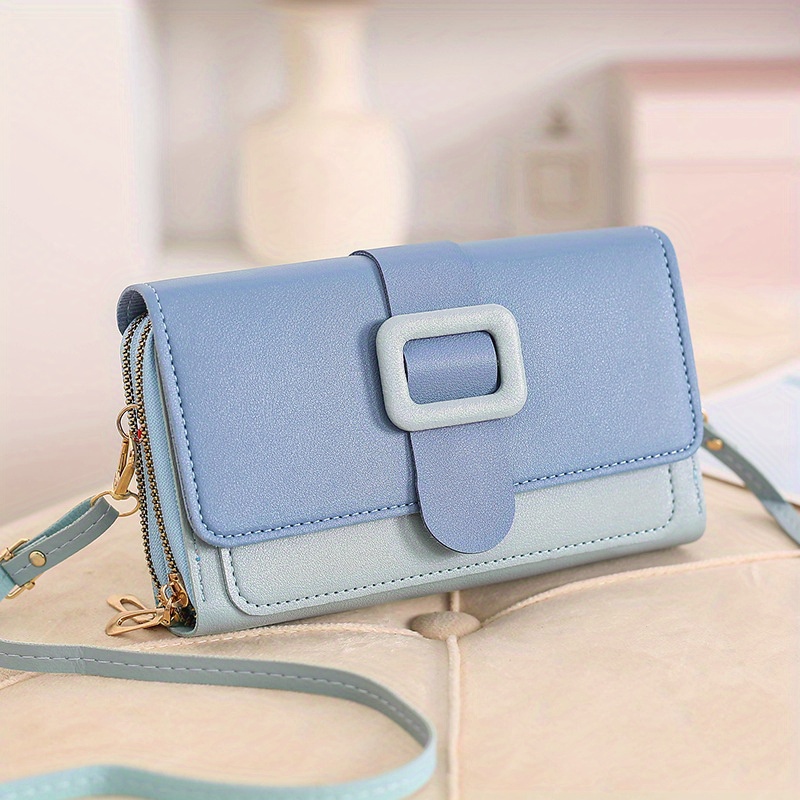 Colorblock Square Shoulder Bag Buckle Decor Purse With Detachable Strap