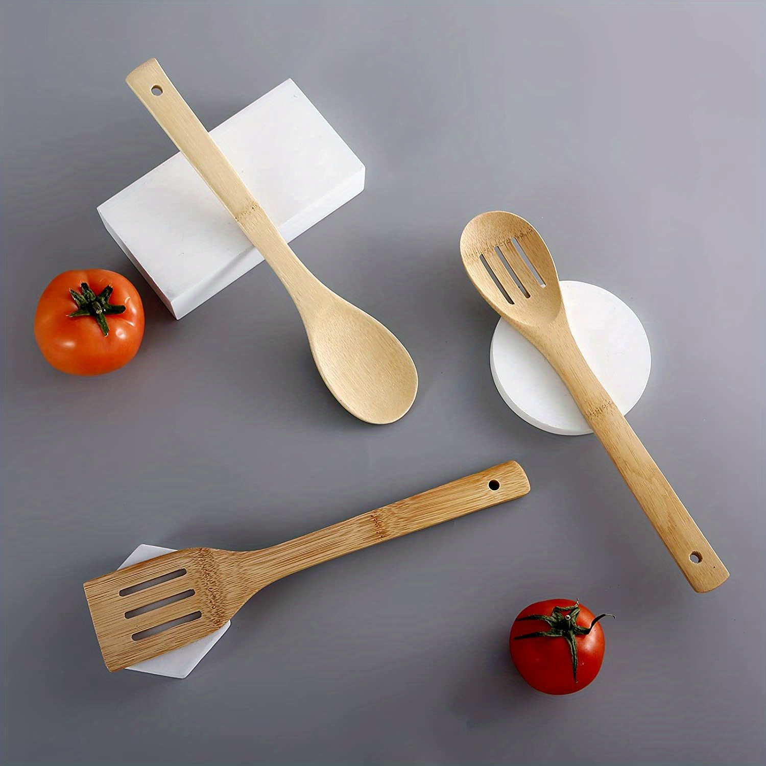 IOOLEEM Cooking wooden Utensil Set (6, Natural Bamboo) spoons, spatula set