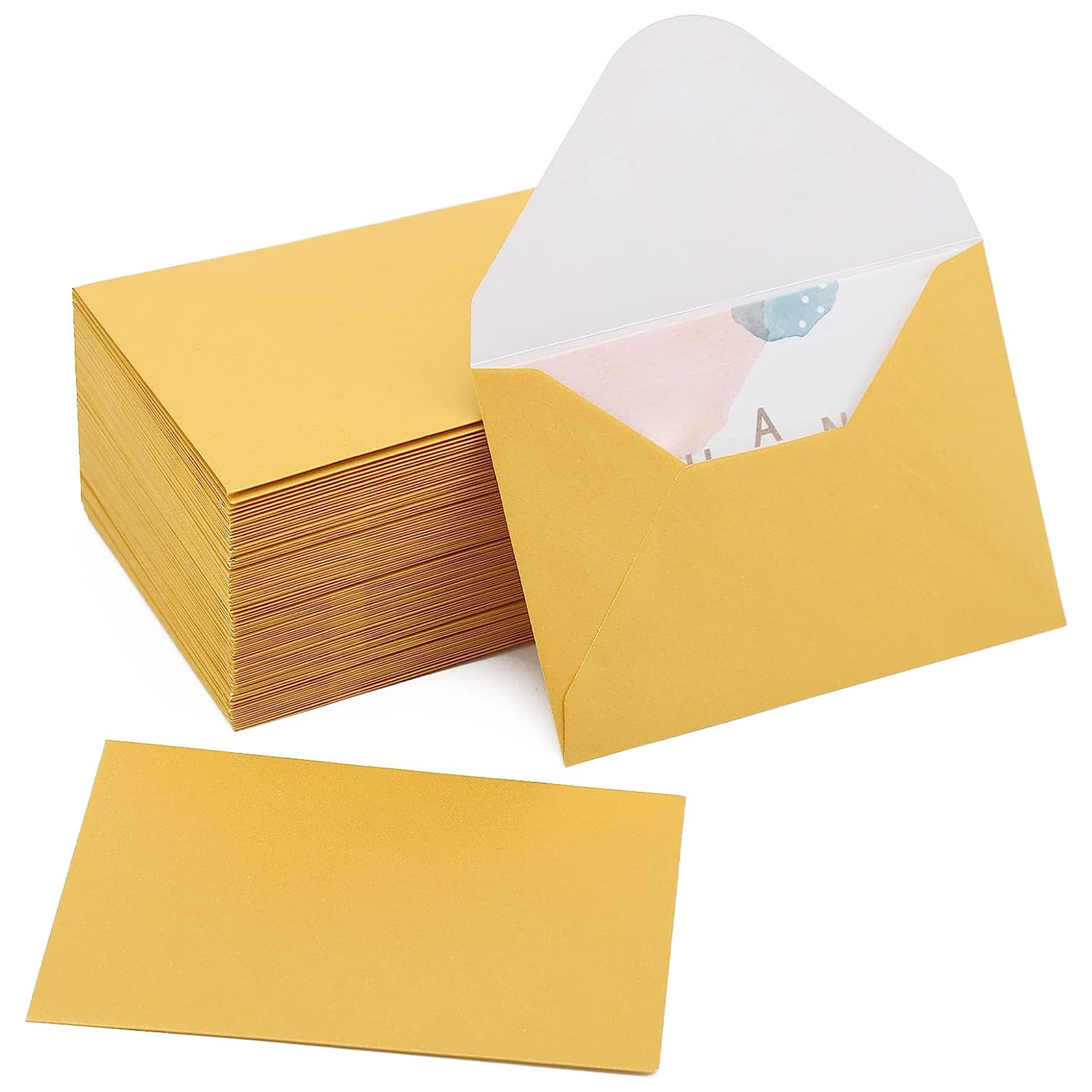  Mini sobres, 100 sobres para tarjetas de regalo a granel, sobres  dorados para tarjetas de presentación, pequeños bolsillos para tarjetas de  notas pequeñas, 4 x 2.7 pulgadas : Productos de Oficina