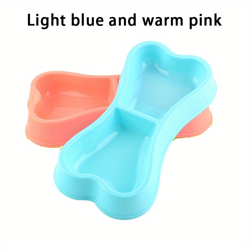 1pc Plastic Bone-shaped Dog Bowl, Double Bowls Design For Water And Food