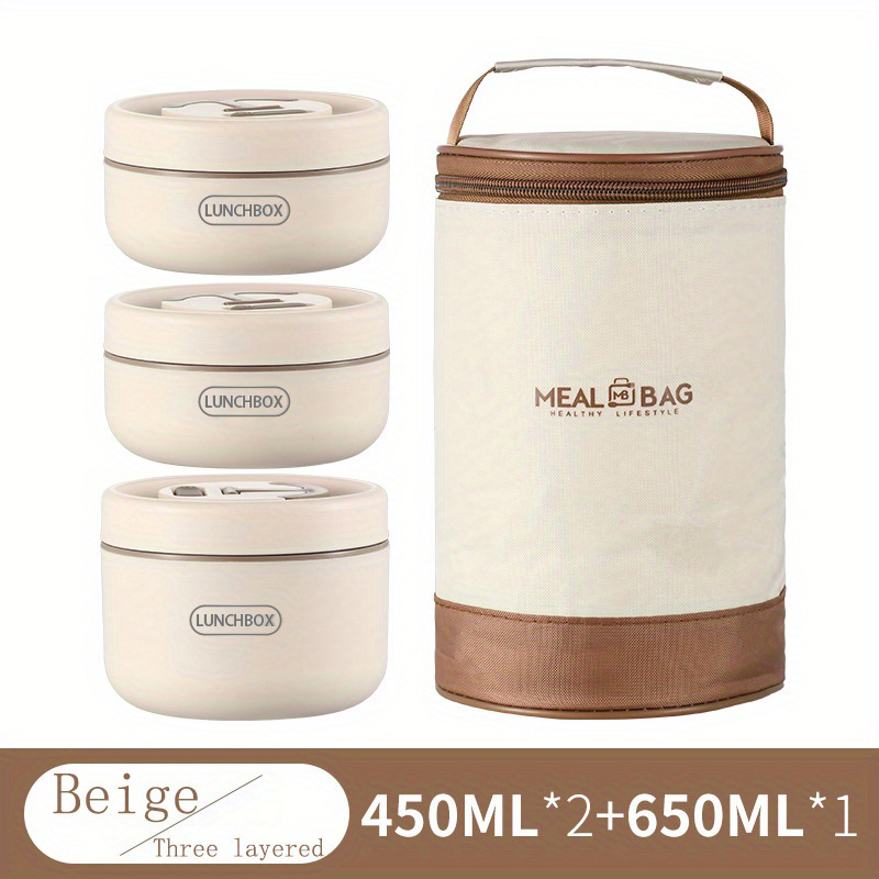 Leakproof 420/620ml Student Adult Travel Soup Container Thermal Insulated Lunch Box Soup Heat Tool Food Flask Beige Large, Men's
