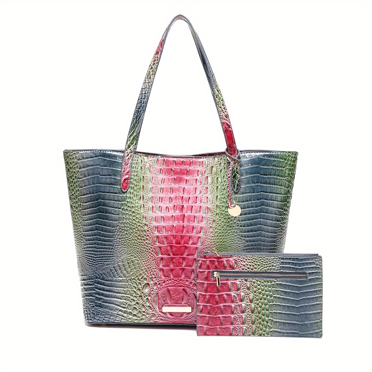 Crocodile Embossed Tote Bag Set Elegant Shoulder Bag Clutch - Temu
