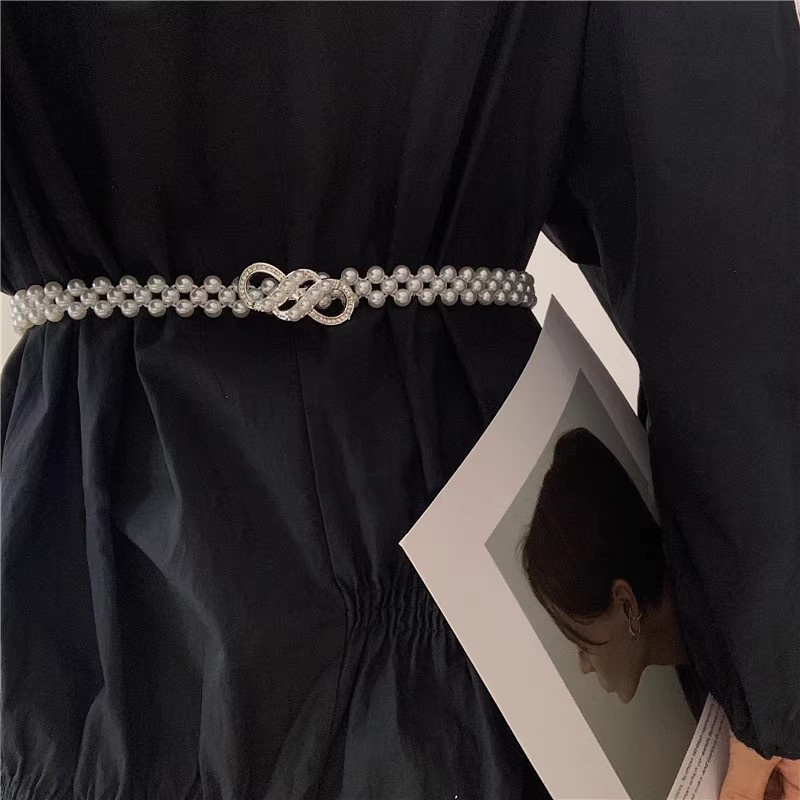 Cinturón Fino Perlas Imitación Mujer Cadena Cintura Elegante - Temu Chile