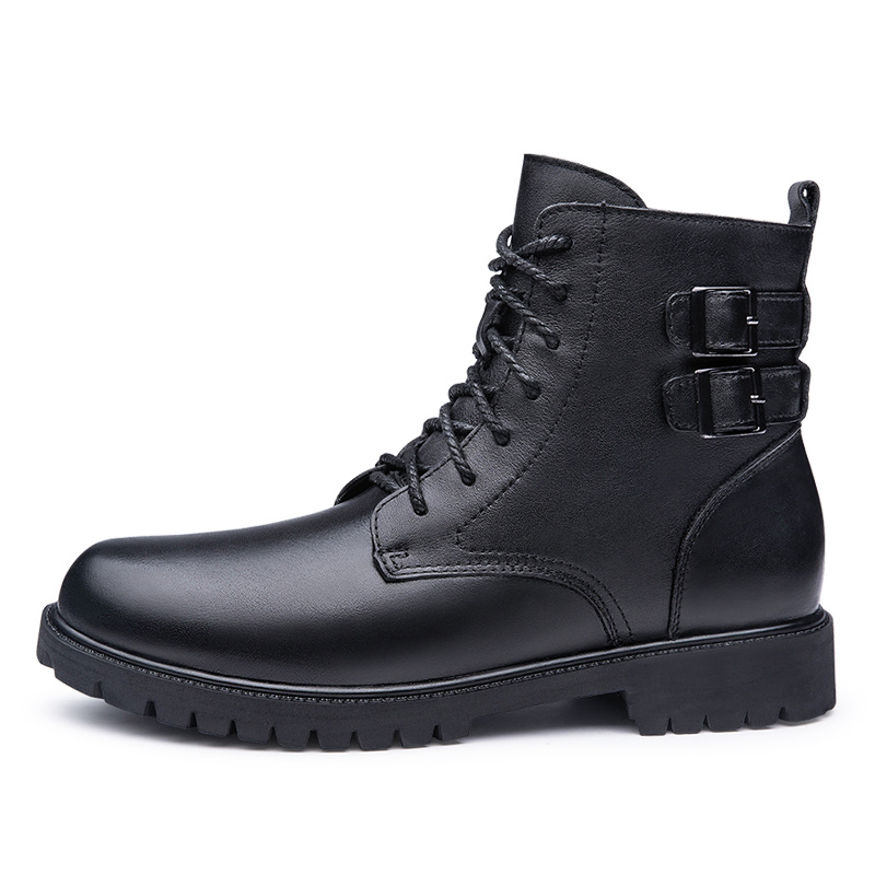 Men's Double Buckle Service Boots Combat Boots Casual Lace - Temu