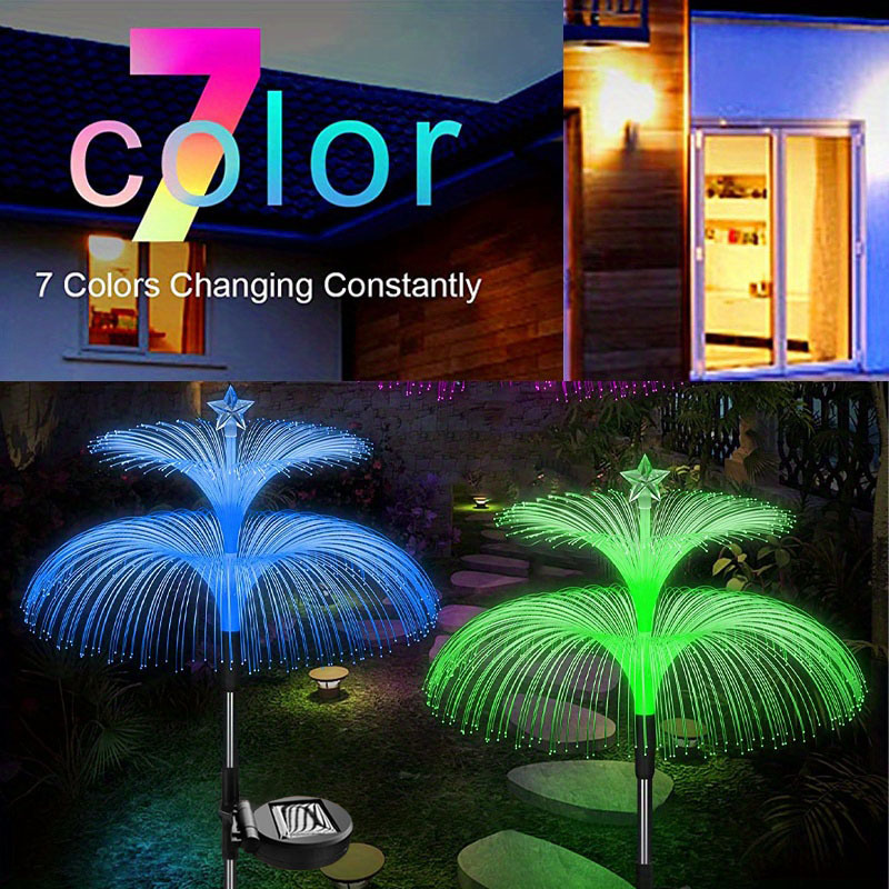 2 3pcs solar garden lights new upgraded solar outdoor lights waterproof 7 color variations twin jellyfish and star solar flower lights garden decorations yard decorations outdoor decorations womens gifts details 2