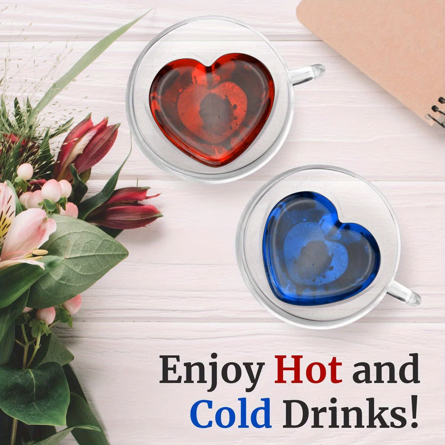 Heart Shaped Cup - Double Walled Insulated Glass Coffee Mug or Tea Cup -  Double Wall Glass - Clear - Unique & Insulated with Handle