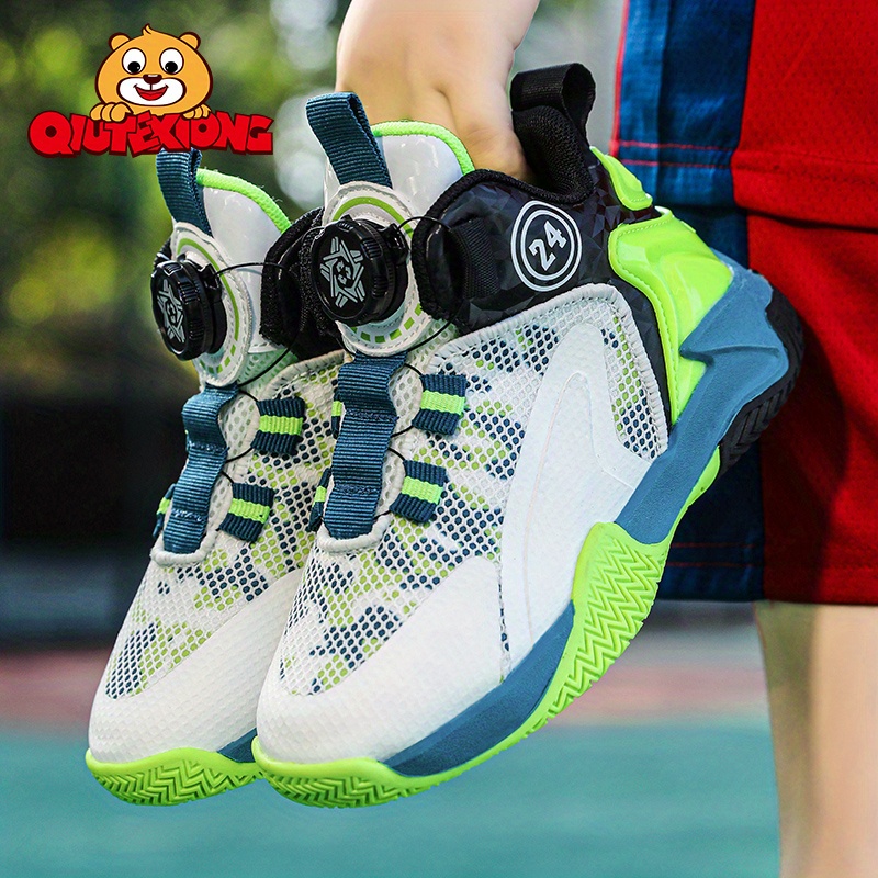 Boy's Color Block Basketball Shoes With Rotating Buckle, Comfy Breathable  Non Slip Shock Absorption Sneakers For Indoor/outdoor Training Running  Walking - Temu