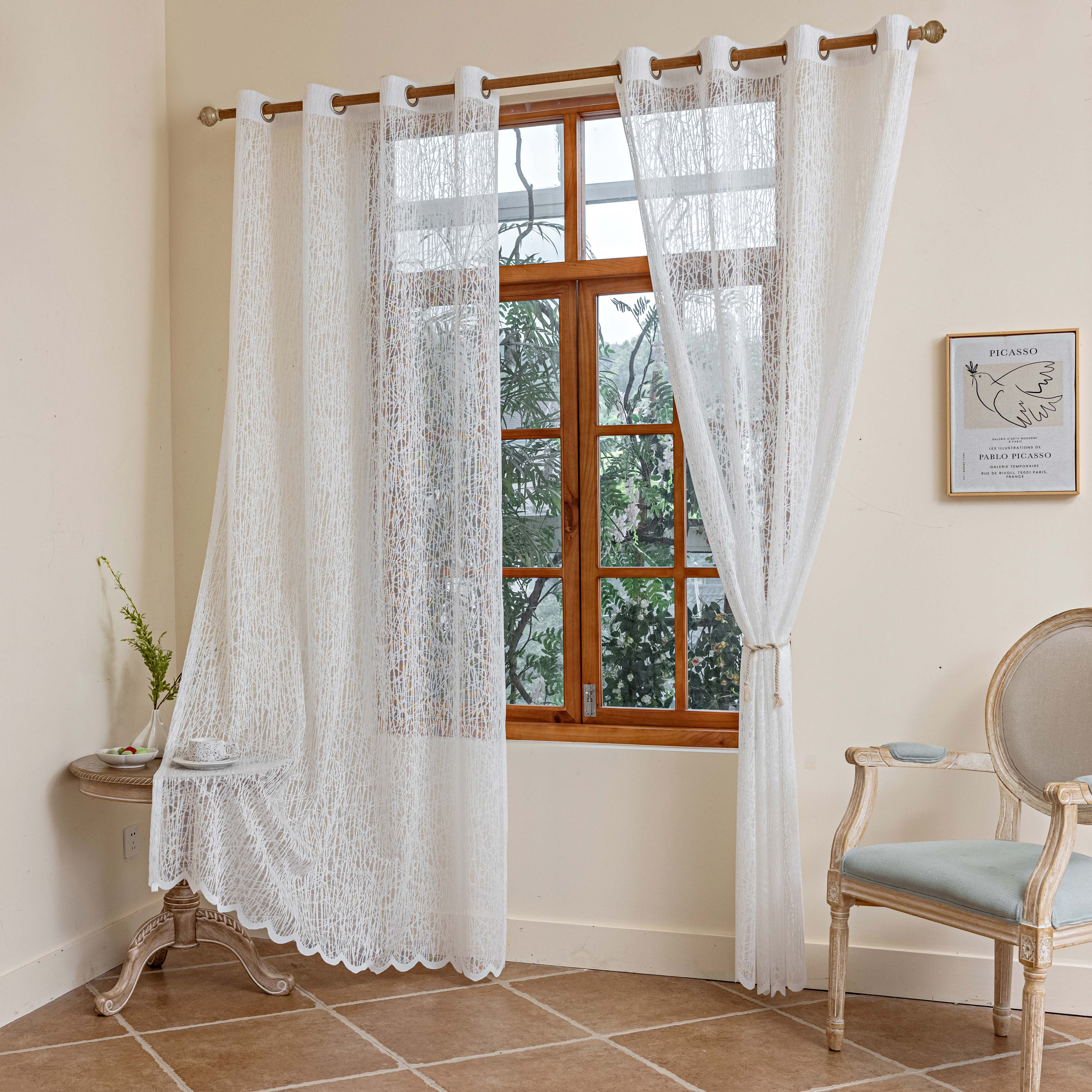 Grid Sheer Curtain Grommet Top Window Curtain Living Room Temu