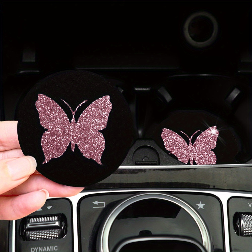 Image of Set Of 2 Car Sparkling Light Car Coasters, Water Cup Coasters, Car Accessories For Women