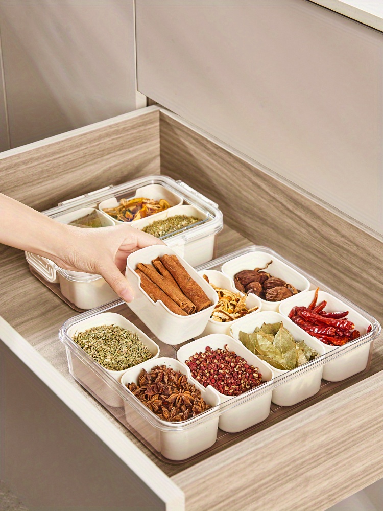 1pc Kitchen Spice Storage Box With 8-grid Spice Jar Drawer Organizer